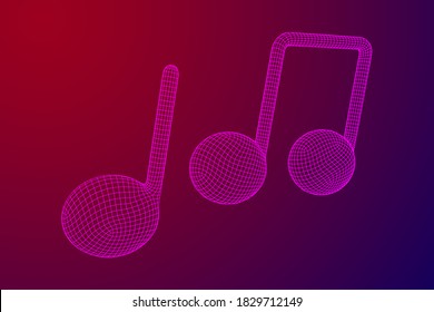 Music note. Mensural musical notation. Note value music staff. Wireframe low poly mesh vector illustration.