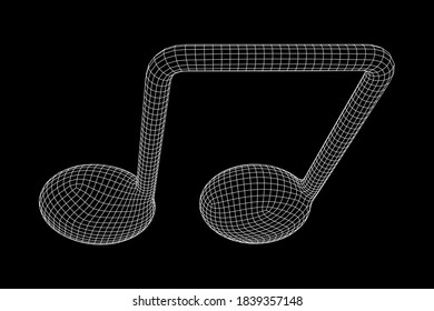 Nota musical. Notación musical mensural. Destacar el valor del equipo de música. Ilustración vectorial de malla baja de malla de malla de alambre.