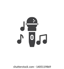 Music note microphone vector icon. filled flat sign for mobile concept and web design. Karaoke mic glyph icon. Symbol, logo illustration. Vector graphics