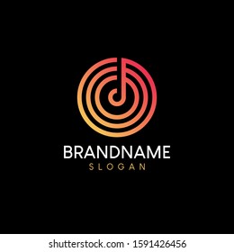 Music note minimal logo design. Circle logo with music note inside. Gradient simple musical icon. vector
