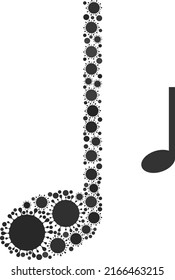 Icono de mosaico de notas musicales. El collage vectorial está diseñado con iconos aleatorizados de las células de virus. Icono de nota de música de collage de virus. Mosaico de notas musicales para imágenes médicas.