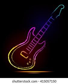 Music note and neon light guitar