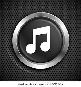 Music Note on Black Round Button