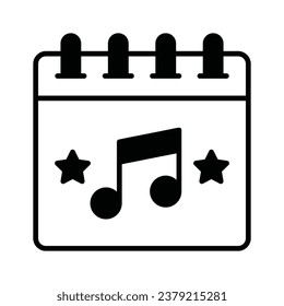Music note on calendar, concept vector of music concert