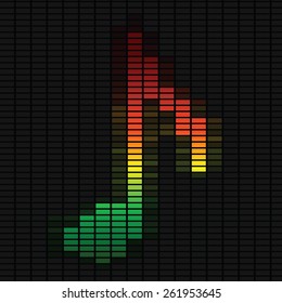 Music note on equalizer. Vector music illustration on black background.