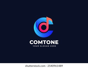 Nota musical sobre a letra C Logo Vetor Inspiration. Letra inicial criativa C com design de logotipo de ícone de harmonia musical. Identidade de som e entretenimento para música e branding de mídia criativa. Logotipo do alfabeto
