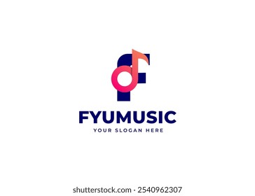 Nota musical en la Inspiración del símbolo del logotipo de la letra F. Letra inicial F con diseño de logotipo de símbolo de icono de armonía musical. Identidad sonora y de entretenimiento para la música y la marca de medios creativos. Logotipo del alfabeto