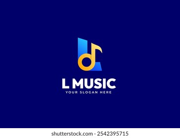 Note de musique sur l'Inspiration du logo Letter L. Lettre initiale L avec l'Harmonie Musicale Symbole Icône Logo Design. Identité du son et du divertissement pour le branding de musique et de Moyennes créatives. Logo Alphabet