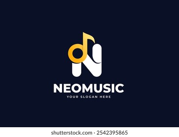 Hinweis zur Musik auf der Inspiration für das Symbol des Buchstabens N. Anfangsbuchstabe N mit musikalischer Harmonie Symbol Logo Design. Sound- und Unterhaltungsidentität für Musik und kreatives Medien-Branding. Alphabet Logo