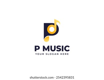 Music Note on Letter P Logo Symbol Inspiration. Initial Letter P with Musical Harmony Icon Symbol Logo Design. Sound and Entertainment Identity for Music and Creative Media Branding. Alphabet Logo