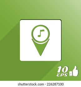 Music note on map pointer. Made in vector