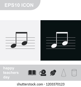 Music note on stave flat black and white vector icon.