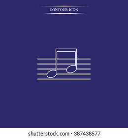 Music note on stave. Flat illustration.