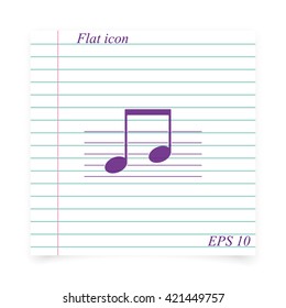 Music note on stave. Flat illustration.