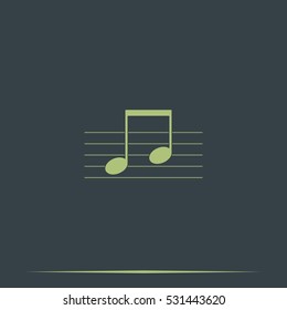 Music note on stave. Flat illustration.