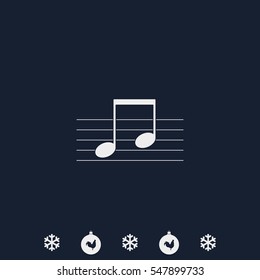 Music note on stave. Flat illustration.