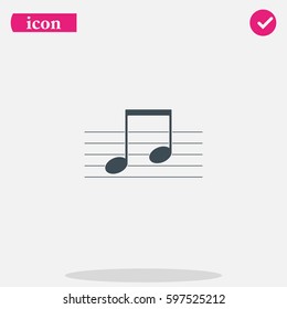Music note on stave. Flat illustration.
