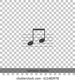 Music note on stave. Flat illustration.
