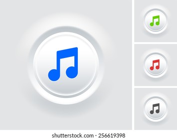 Music Note on White Bevel Round Button
