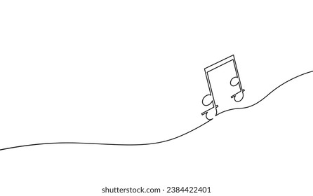 Nota musical una línea. Arte en línea. Dibujo continuo de líneas. Concierto dibujado a mano. Icono de contorno vocal. Notas musicales de la escuela conceptual. Esbozar notas negras aisladas en fondo blanco. Ilustración del vector 