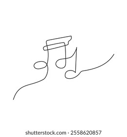 Music Note One Single Line Drawing. Vector Illustration of Continuous Monoline Sign Illustration. Linear Art.