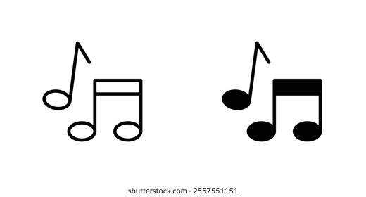 Music note outlined and solid icon vector collection.