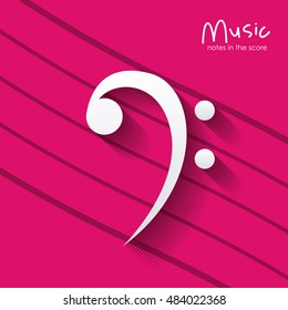 music note over striped background. Sound melody pentagram and musical theme. Vector illustration