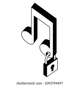 music note with padlock isometric icon
