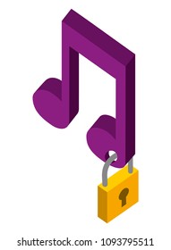music note with padlock isometric icon