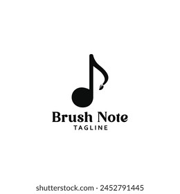 Music note and paintbrush combined on a single creative design, brush and note music Logo Design Symbol Template Flat Style Vector Illustration