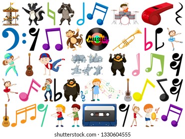 Music note people and animal illustration