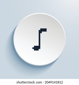 music note pixel art icon design. Button style circle shape isolated on white background. Vector illustration