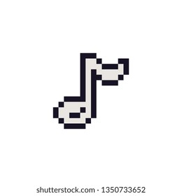 Music note pixel art style icon element design for logo mobile app, web, sticker. Isolated 80s abstract vector illustration. 1-bit sprite. 