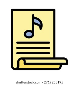 Music Note Sheet Vector Illustration, Filled Style Festival Icon