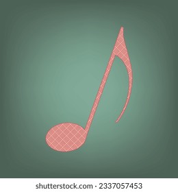 Music note sign. Apricot Icon with Brick Red parquet floor graphic pattern on a Ebony background. Feldgrau. Green. Illustration.