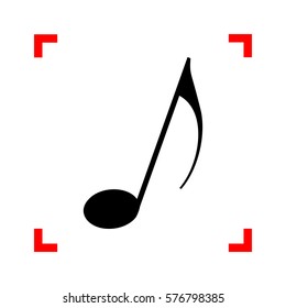 Music note sign. Black icon in focus corners on white background. Isolated.