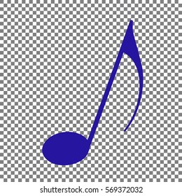 Music note sign. Blue icon on transparent background.
