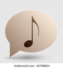 Music note sign. Brown gradient icon on bubble with shadow.