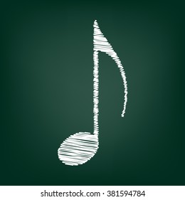 Music note sign. Flat style icon with chalk effect