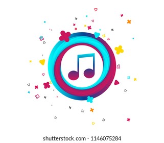 Music note sign icon. Musical symbol. Colorful button with icon. Geometric elements. Vector