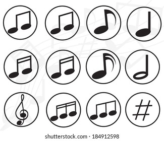 Music note sign icon. Musical symbol buttons. Vector