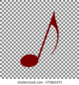 Music note sign. Maroon icon on transparent background.
