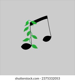 Music note sign, melody or song vector icon for music illustration or logo design decorated with vines.