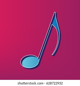 Music note sign. Vector. Blue 3d printed icon on magenta background.