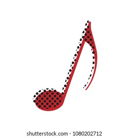 Music note sign. Vector. Brown icon with shifted black circle pattern as duplicate at white background. Isolated.