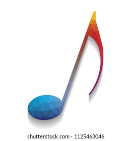 Music note sign. Vector. Colorful icon with bright texture of mosaic with soft shadow on white background. Isolated.