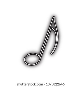 Music note sign. Vector. Double contour black icon with soft shadow at white background. Isolated.