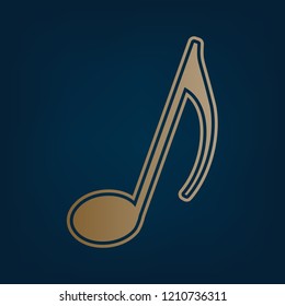 Music note sign. Vector. Golden icon and border at dark cyan background.