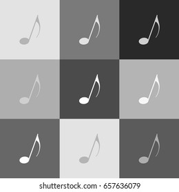 Music note sign. Vector. Grayscale version of Popart-style icon.