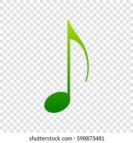 Music note sign. Vector. Green gradient icon on transparent background.